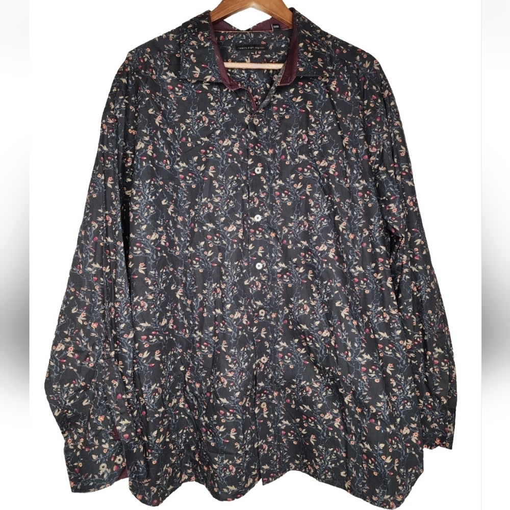 Twenty Eight Degrees Floral Print Cotton Long Sleeve Shirt Size 1XL